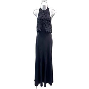 LULUS Navy Blue Embroidered Formal Gown, Sz S